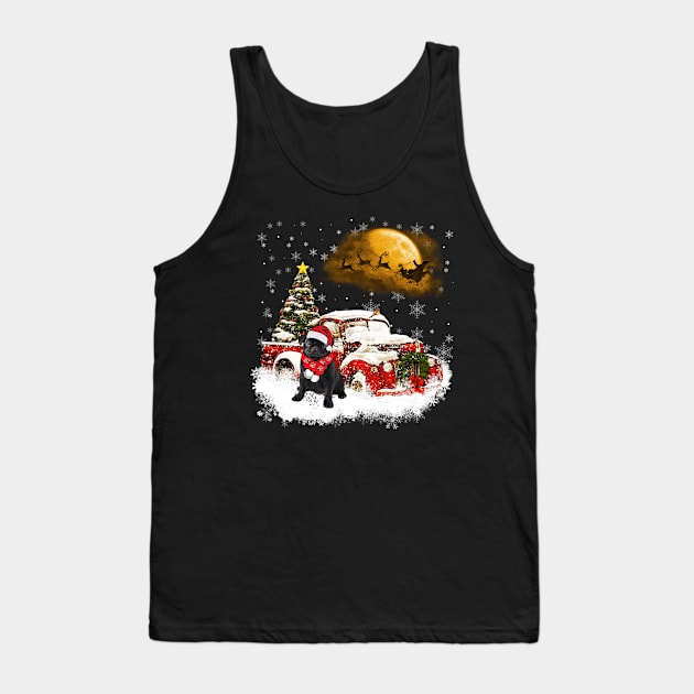 Red Truck Xmas Tree Black Pug Christmas Tank Top by Benko Clarence